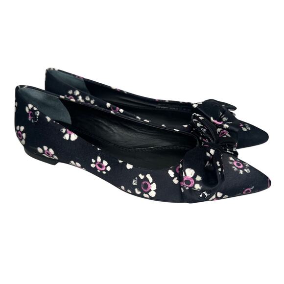 Tory Burch Black Rosalind Bow Floral Pointed Ballet Flats Size 5 - Picture 2 of 8